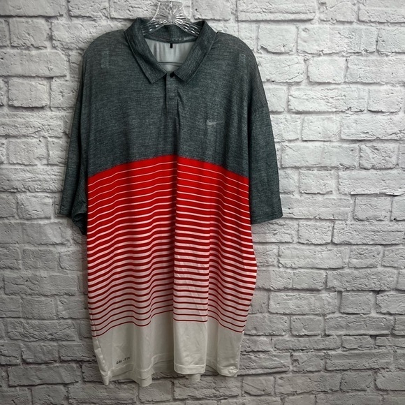 2015 NIKE TIGER WOODS COLLECTION STRIPED BUTTON POLO SHIRT GOLF MEN'S XXL - Picture 1 of 9